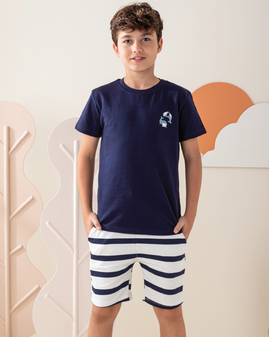 Two Whales Swimming half sleeve pajamas shorts summer melton