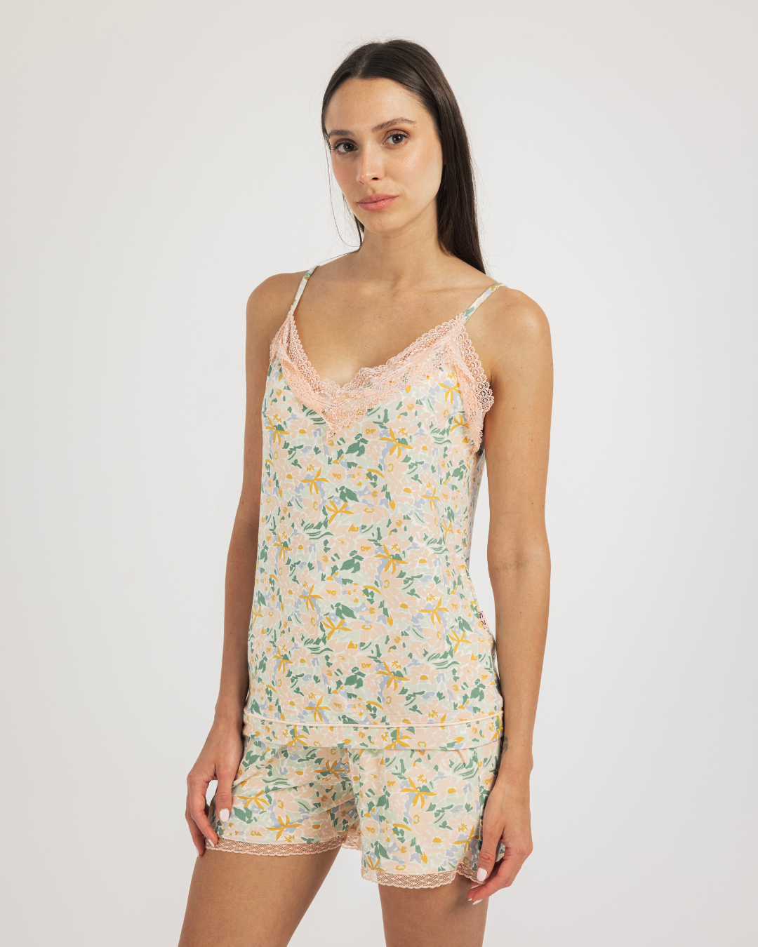 Large Abstract Flowers Women's pajamas with suspenders and shorts