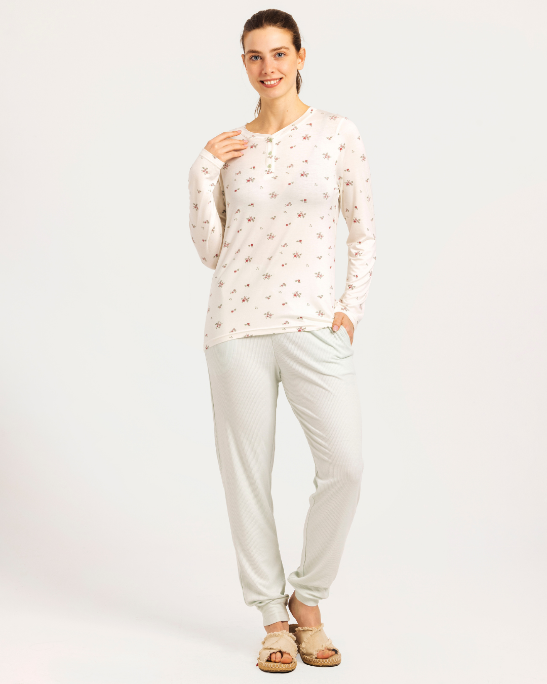 Women's Pajamas with Spring Flower Buttons