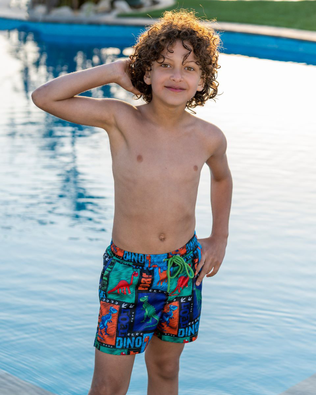 My children's swimsuits are dinosaurs