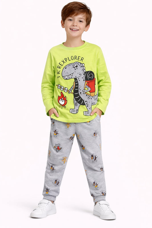 بيجامة قطن خريفي وسط اولادي