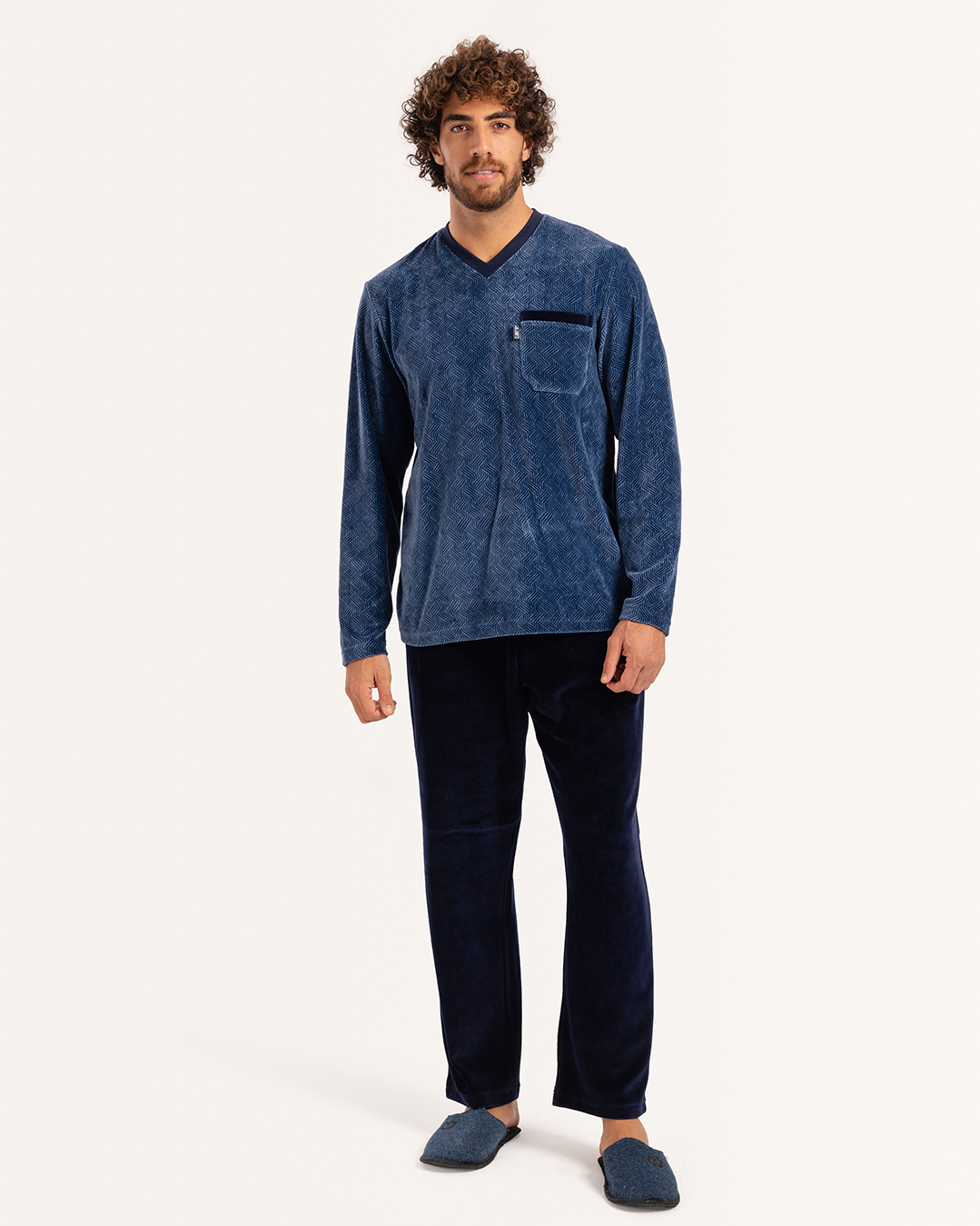 Pajama Pour Hommes, Velours, Haute, Imprimé, Vs, Poch Vin Sur La Poitrine Et Pantalon D'Areiller