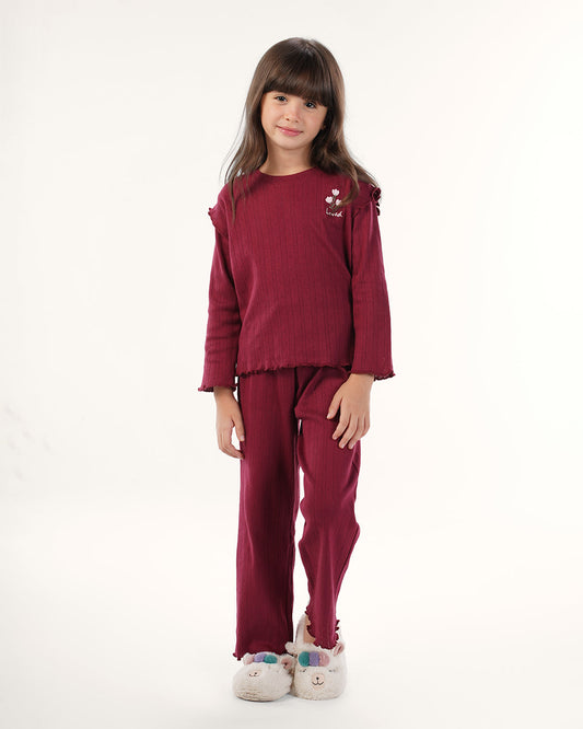 Pajama with pants and ruffles on the shoulder
