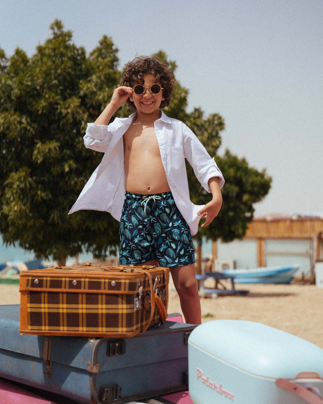boys' swimsuit, shorts, leaf print
