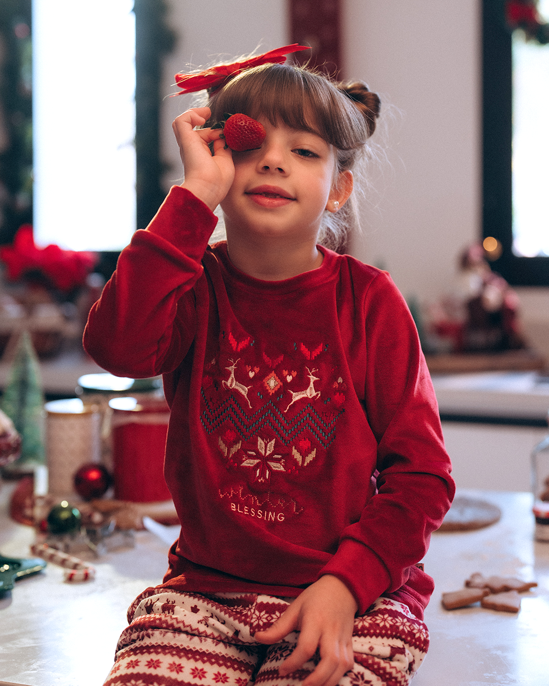 Winter Blessing Christmas children's pajamas for boys and girls, plush polyester