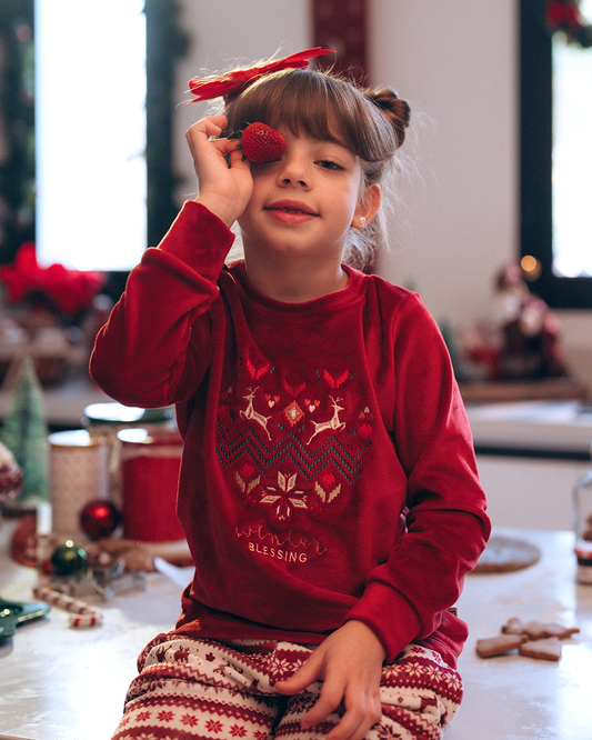 Winter Blessing Christmas children's pajamas for boys and girls, plush polyester