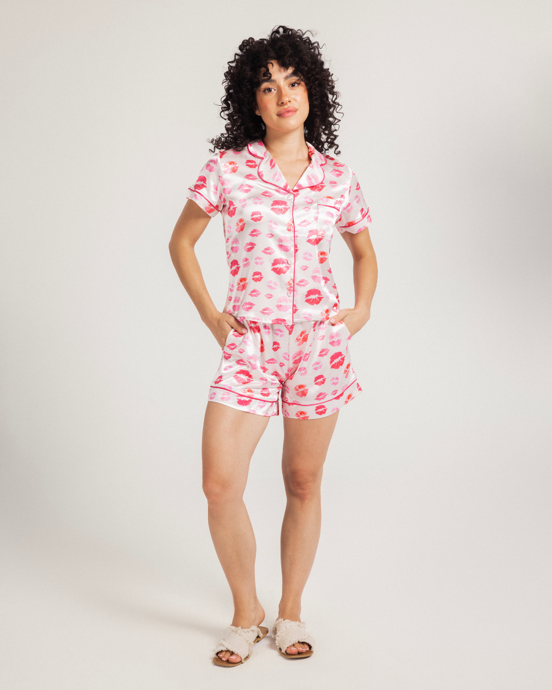 Pajama Button Up Satin kisses