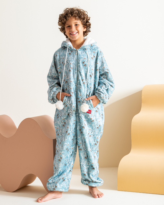 Deer With Snow Polar Boys Jumpsuit With Printed Cabochon