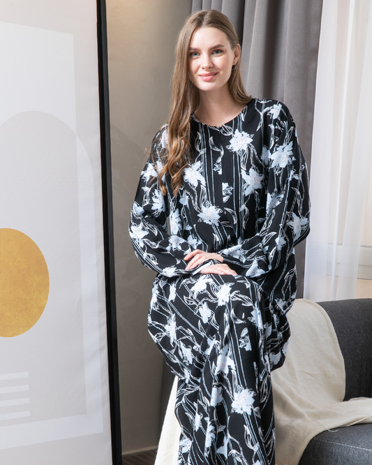 Vicose printed shirt with a round neck and a zipper with sleeves