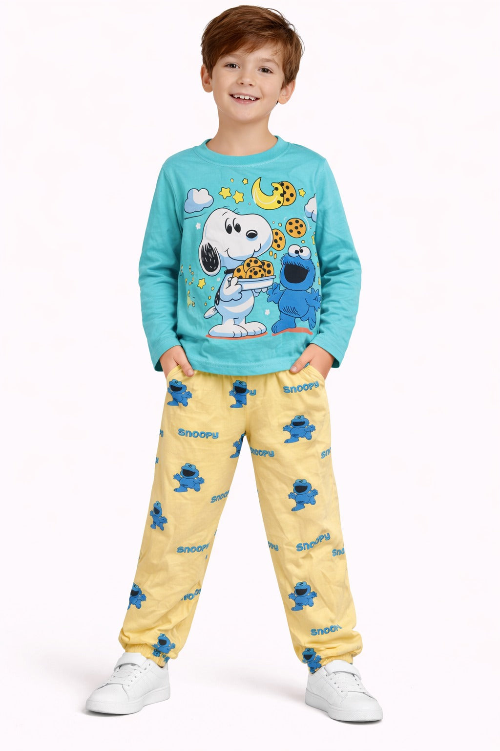 بيجامة قطن خريفي وسط اولادي