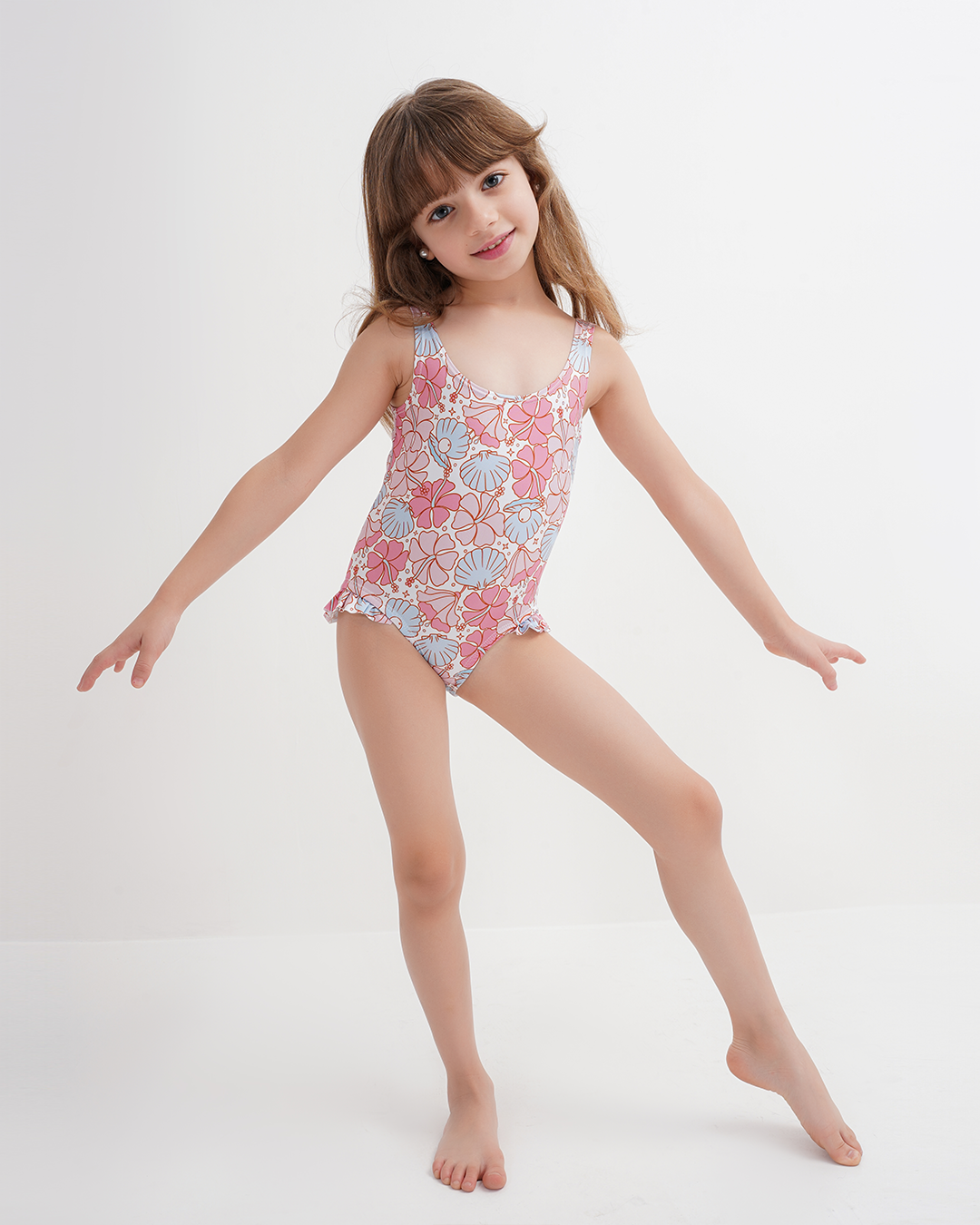 Girls' swimsuit printed with Huawei flowers