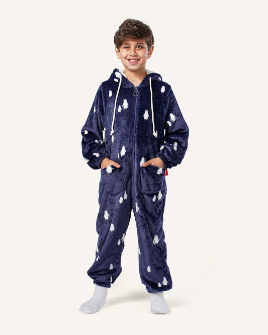 Boys Onesie with Pockets and zipper, Happy Penguin
