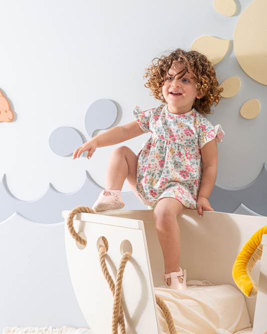 Flower Baby girls' dress printed with roses, cotton Lycra