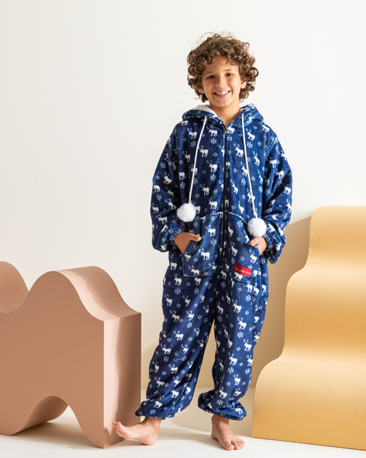 Blue Reindeer Boys Printed Polar
