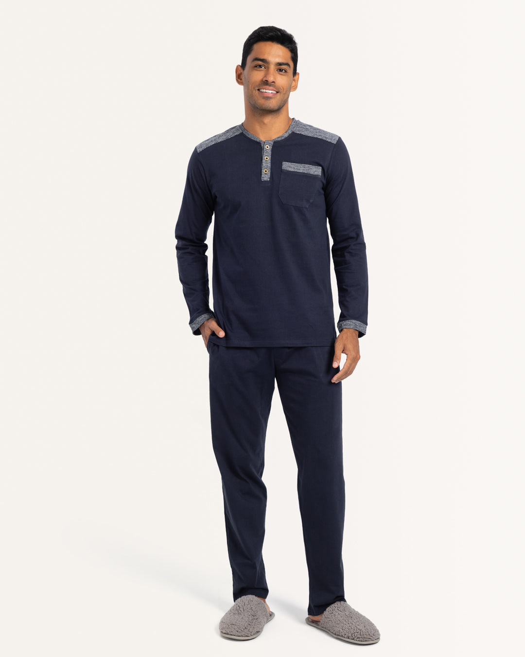 Mixed Fabrics 2 Button-Down Pajamas Pants cotton