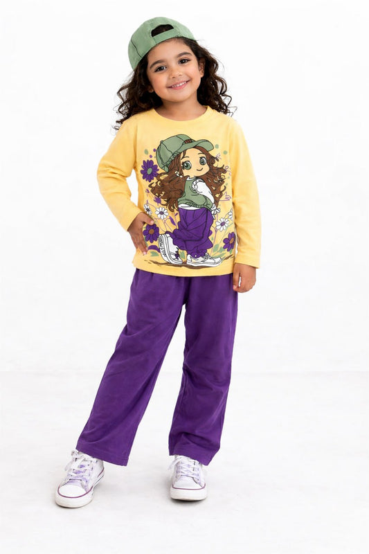 بيجامه قطن خريفي وسط بناتي