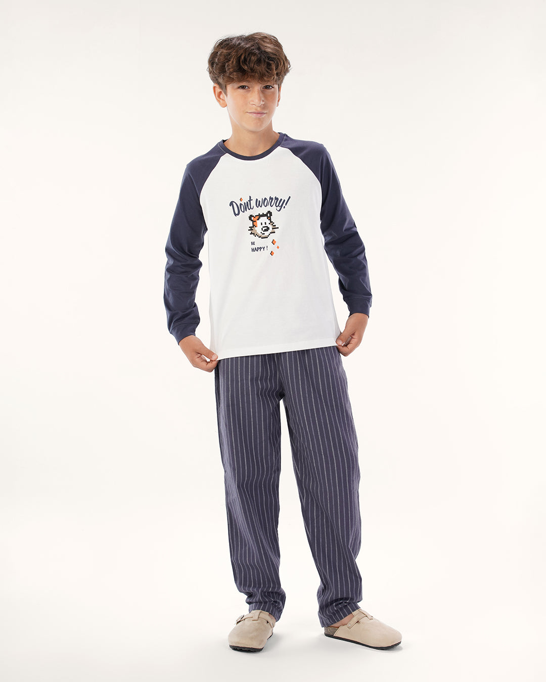 Don't worry long sleeve pajamas pants woven