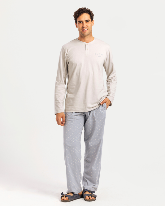 Men's Pajamas with Long Sleeves and Small Collar