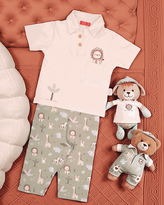 Happy Jungle Boys Printed T-Shirt and Pants Pajamas