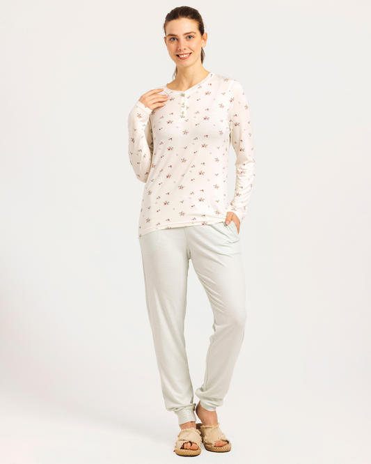 Women's Pajamas with Spring Flower Buttons