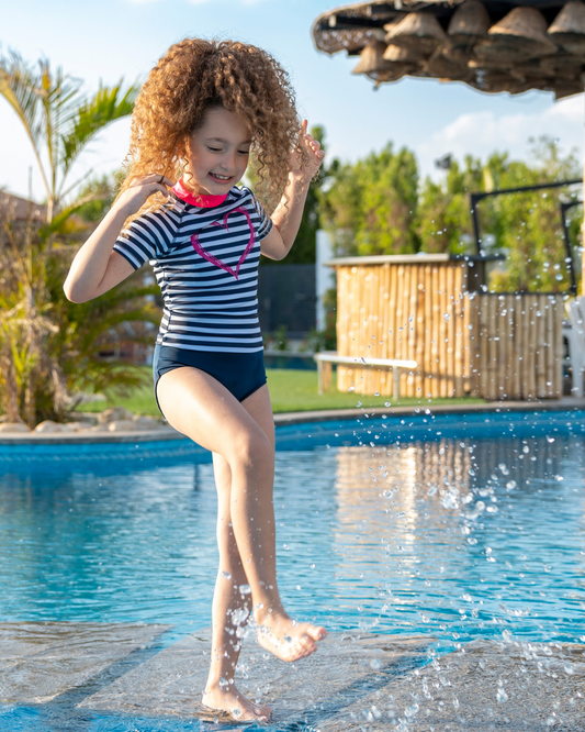 Girls' swimsuit, two pieces, striped heart