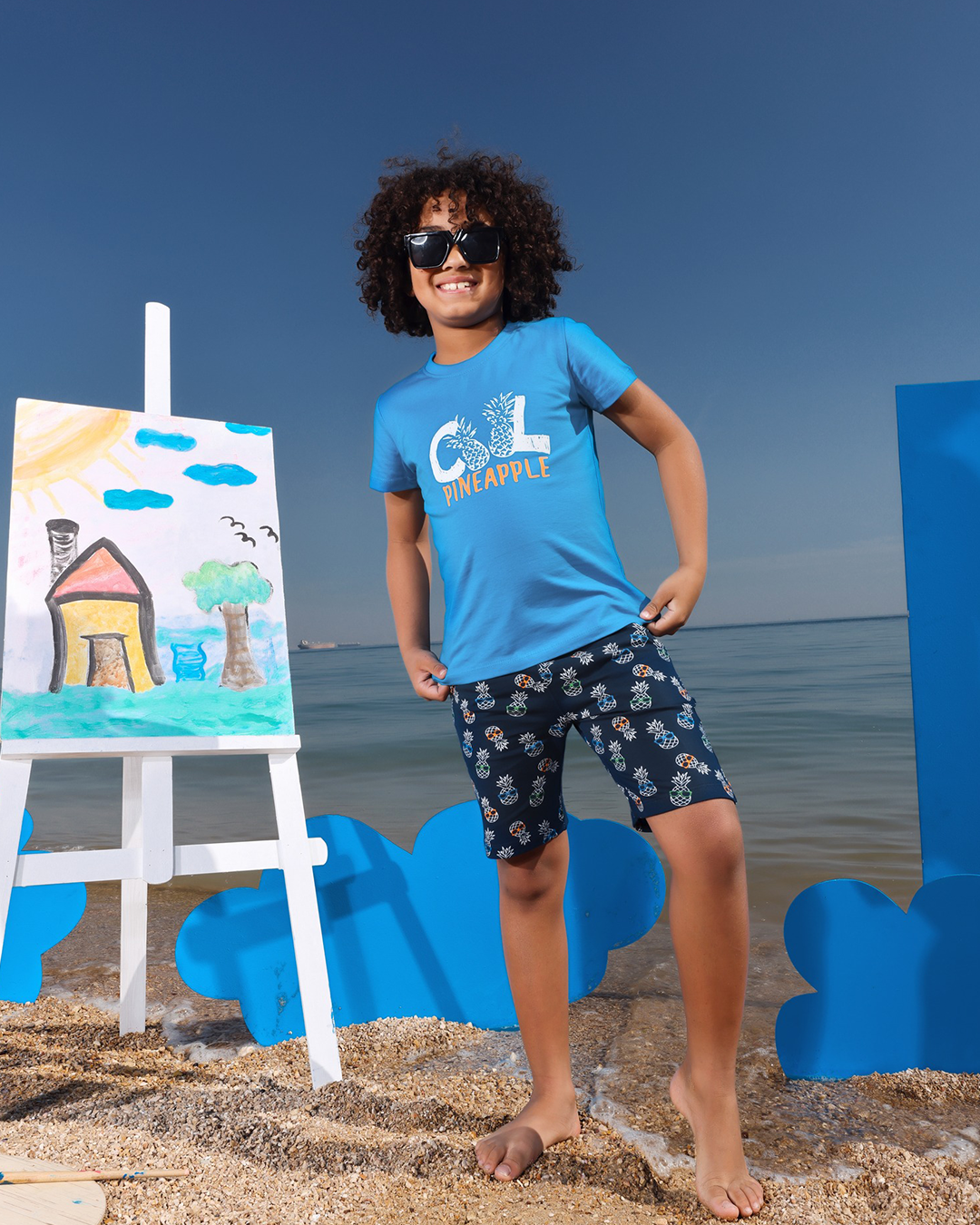 cool pineapple Children's pajamas, half sleeves and shorts