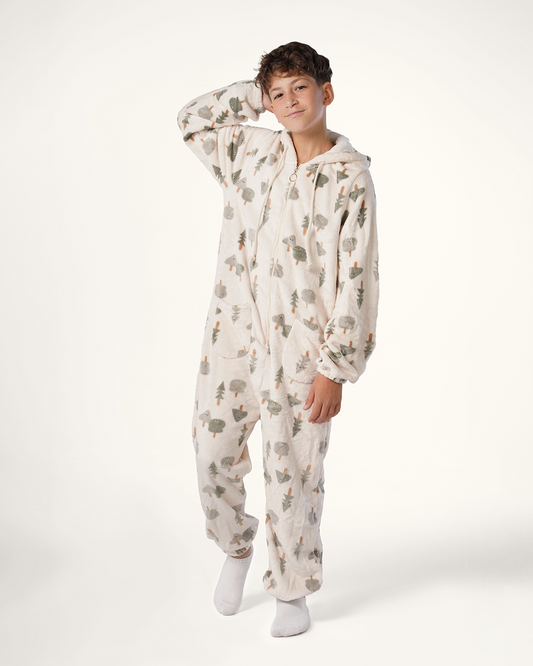 Onesie with Zipper and Pockets, Smiling Trees