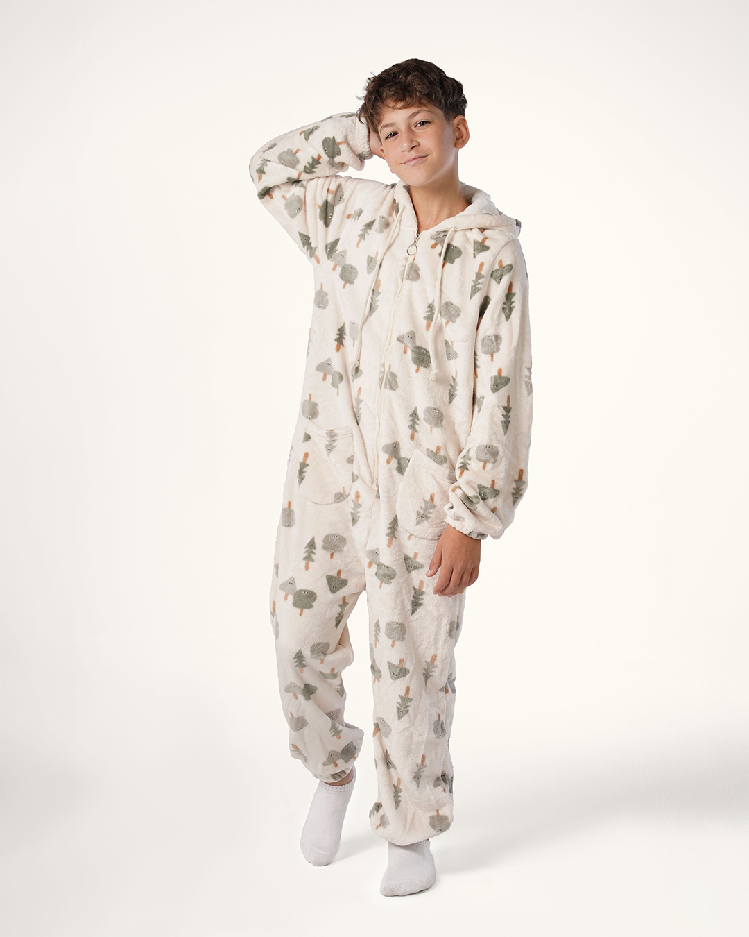 Onesie with Zipper and Pockets, Smiling Trees