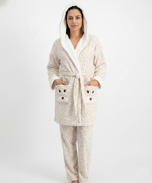 Reindeer women's robe with hood