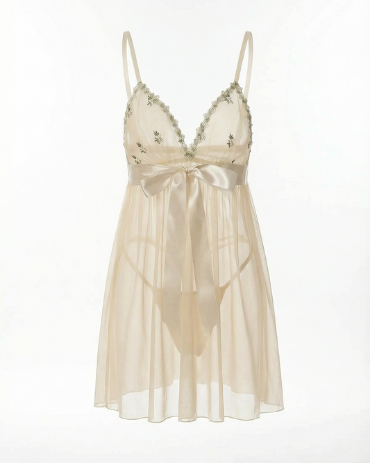 S24 Lingerie A Réglé Deux Morceaux de Chemise Court Avec un arc et un panti