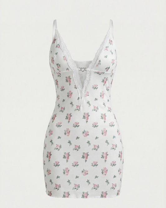 Y Une Rose de Chemise de Sommeil Imprimée