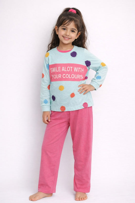 بيجامه قطن خريفي وسط بناتي