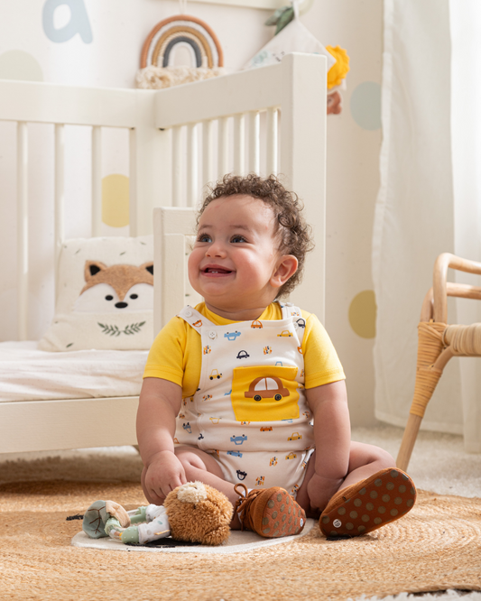 Littel Driver Baby boys two-piece cotton bodysuit