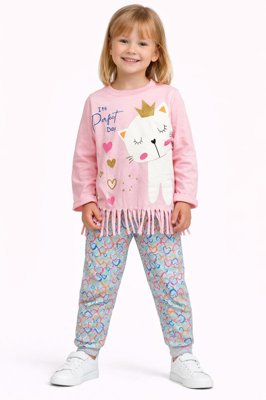 طقم وسط بناتي خريفي قطن