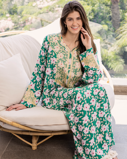 14 Viscose shirt with embroidered floral sleeves