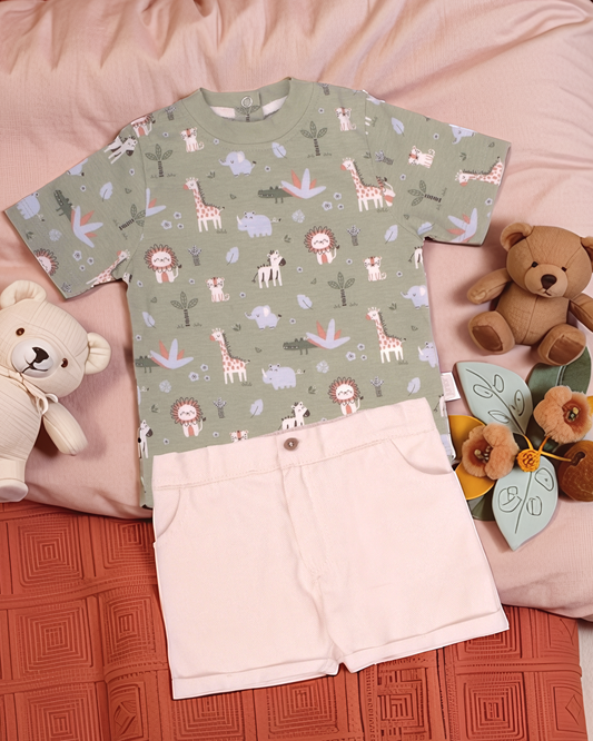 Happy Jungle Boys Printed T-Shirt & Shorts Pajamas
