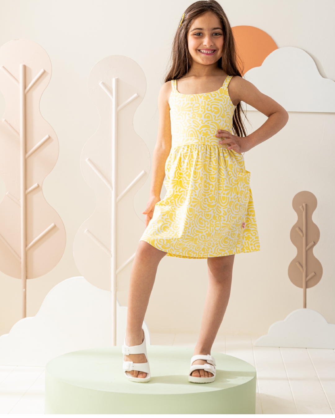 فستان قطن مطبوع مع جيوب كبيره