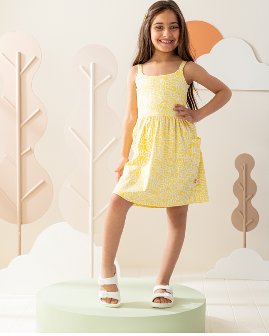 فستان قطن مطبوع مع جيوب كبيره