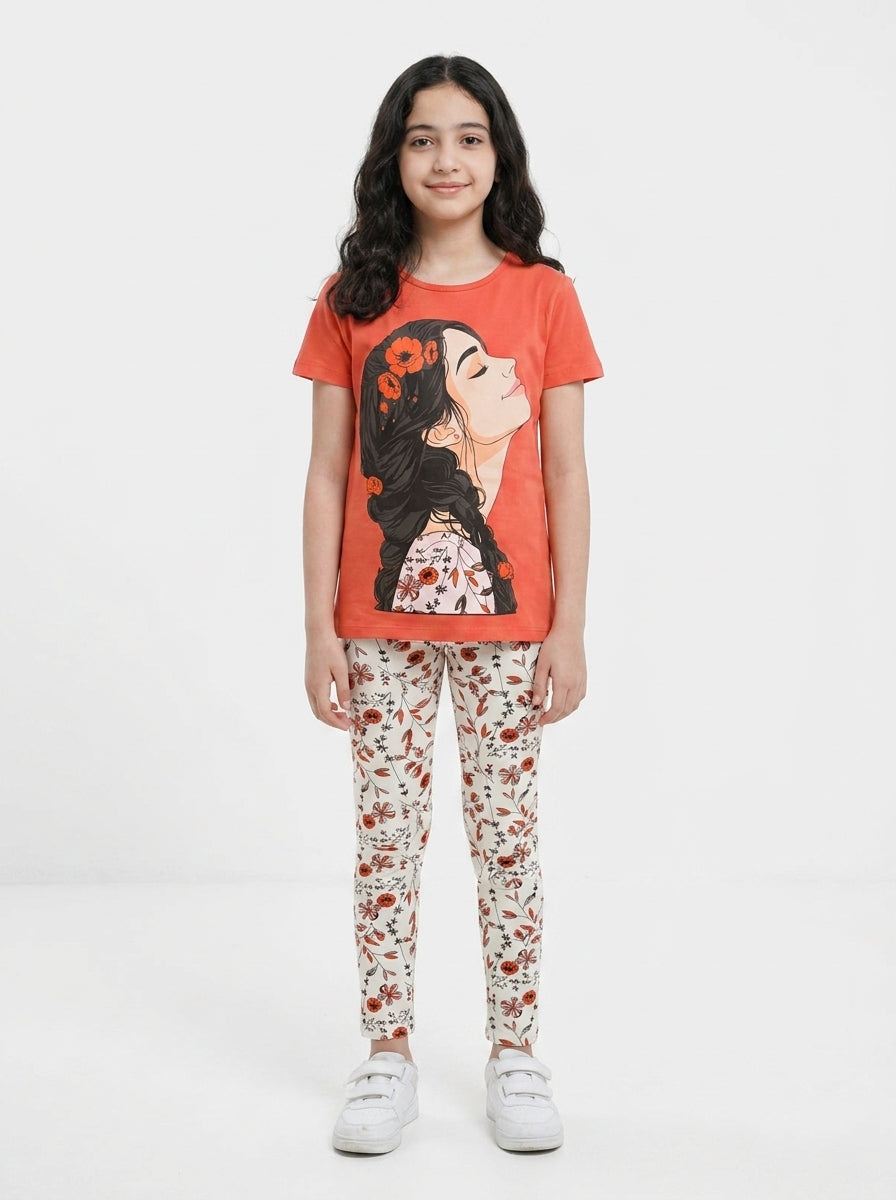 بجامة شورت محير بناتي girl بني - Cotton House Kids Wear