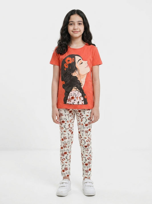 بجامة شورت محير بناتي girl بني - Cotton House Kids Wear