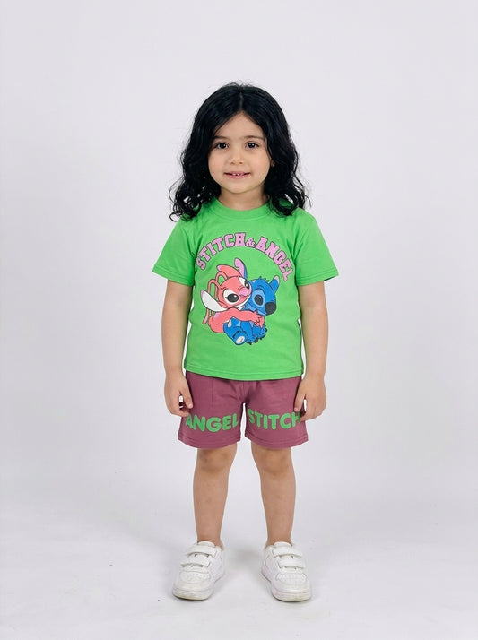 بجامة شورت وسط بناتي ستيتش - Cotton House Kids Wear