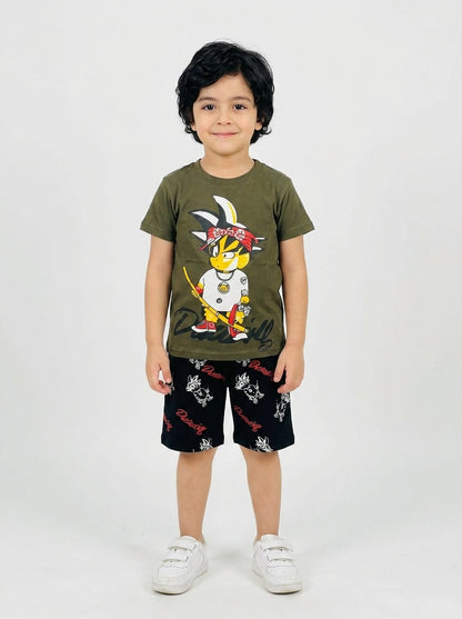 بجامة شورت ولادي محارب زيتي - Cotton House Kids Wear