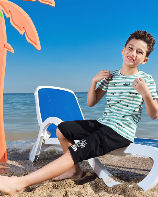 funky super children's pajamas with striped half sleeves and shorts