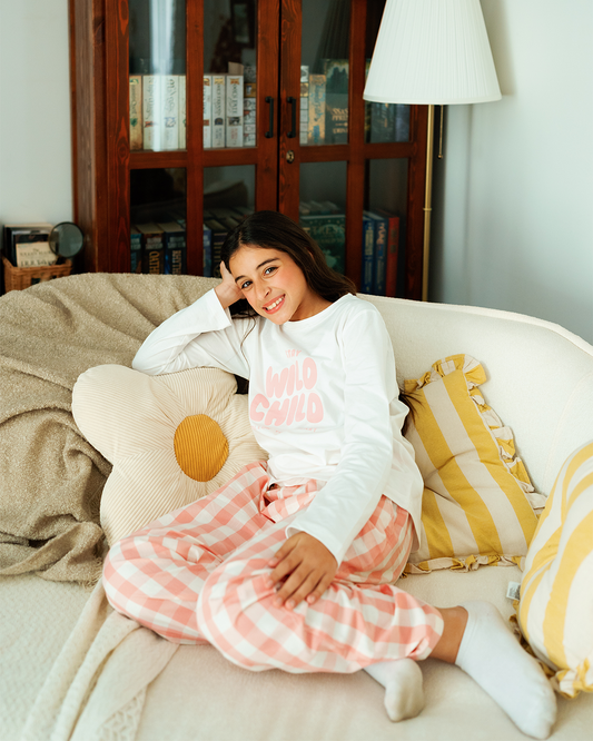 بيجاما بناتي بكُم طويل كاروهات الربيع