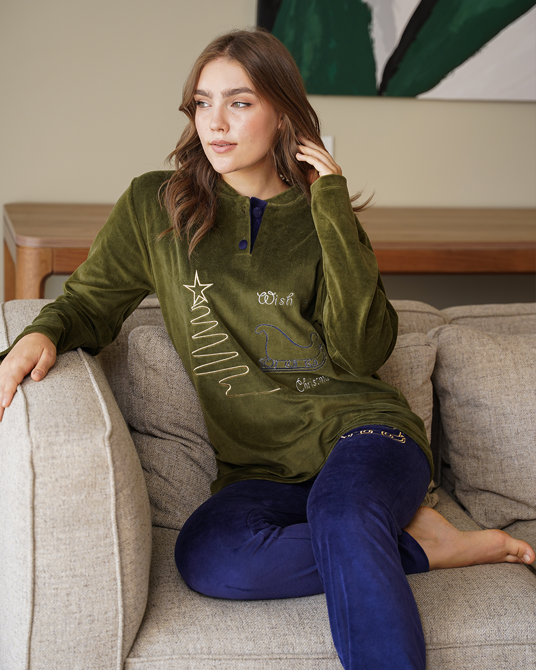 wish women's pajamas, embroidered Christmas polo