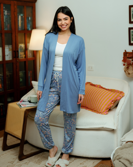 Women's Pajama Set 3 Pieces with Geometric Shapes and Flowers