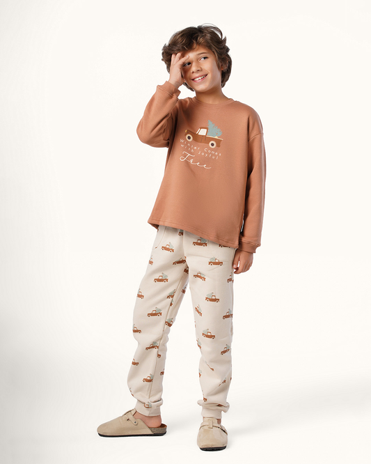 Boys' pajamas with winter trees sleeves