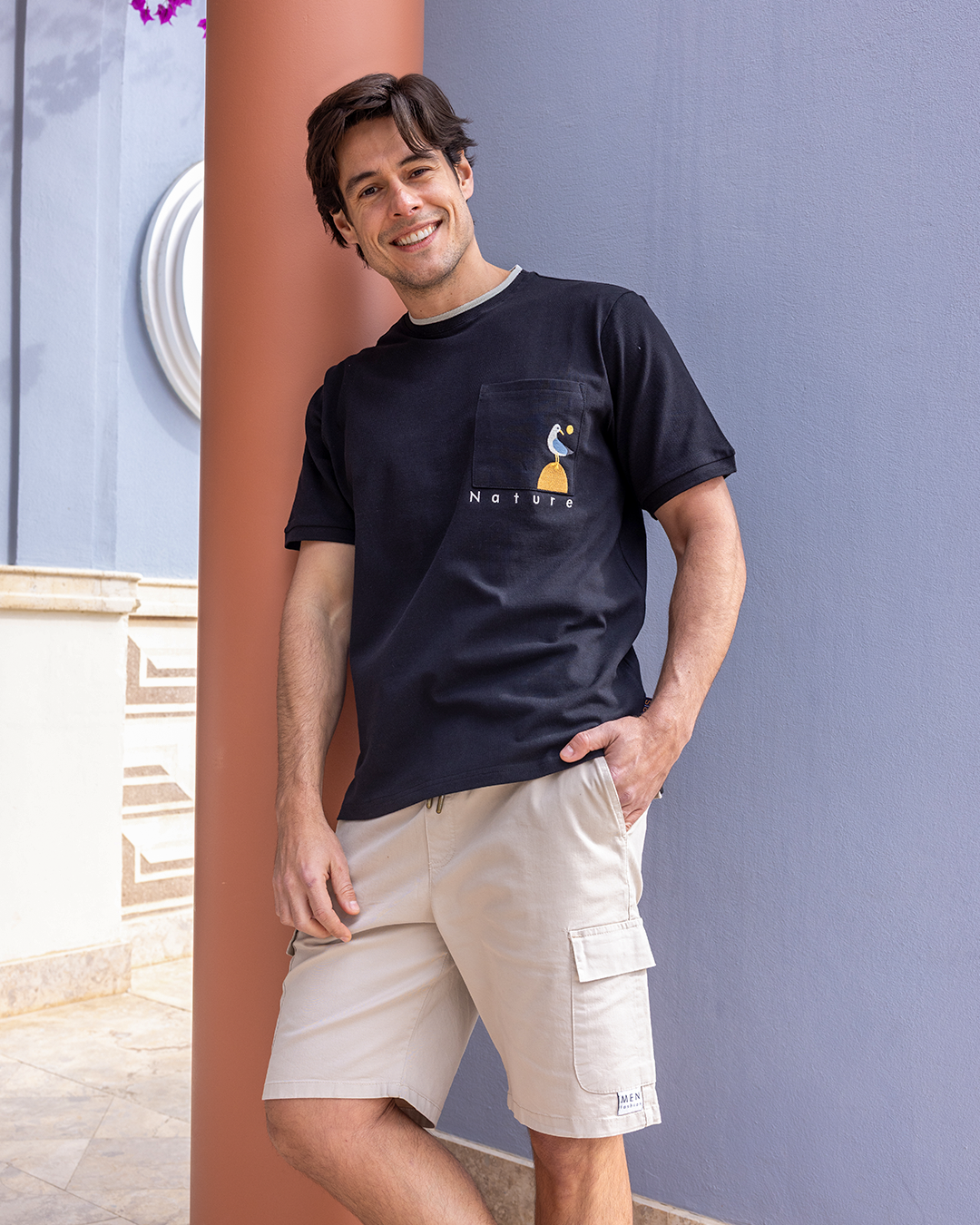 Jacquard Shorts & Piqué T-shirt Set