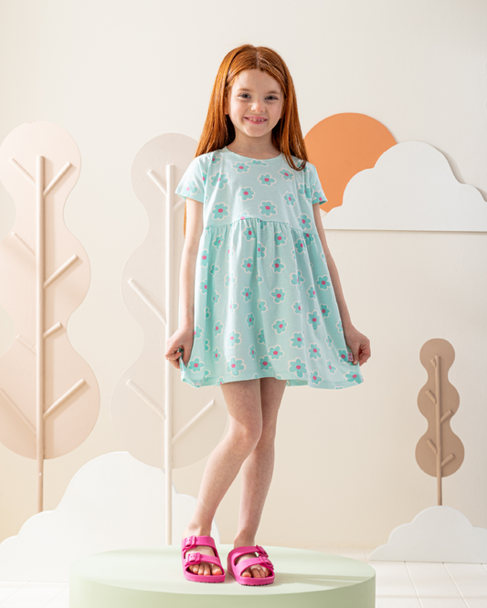 فستان كتف ساقط قطن ورود كبيره