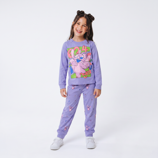 purple stitch بيجامه قطن خريفي بناتي